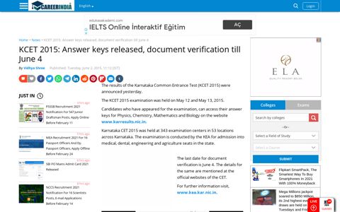 KCET 2015: Answer keys released, document verification till ...