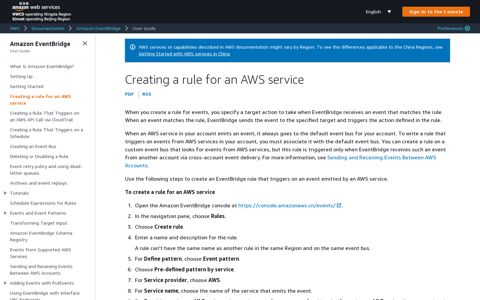 Creating a rule for an AWS service - Amazon EventBridge