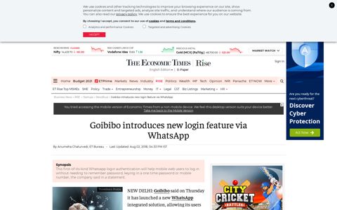 goibibo: Goibibo introduces new login feature via WhatsApp ...
