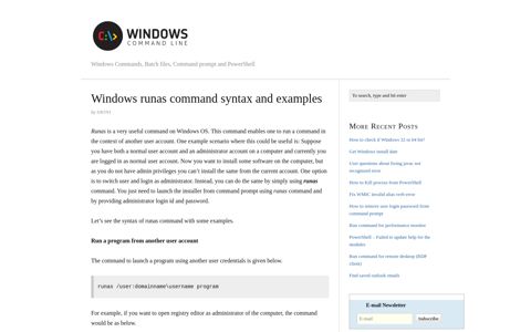 Windows runas command syntax and examples