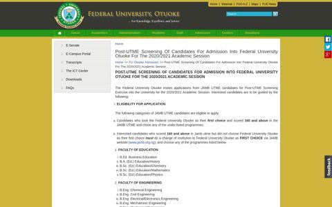 Post-UTME Screening Of Candidates For Admission Into ...