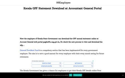 Kerala GPF Statement Download at Accountant General Portal