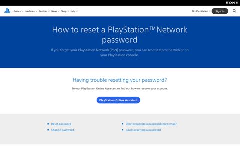 How to reset a PlayStation™Network password