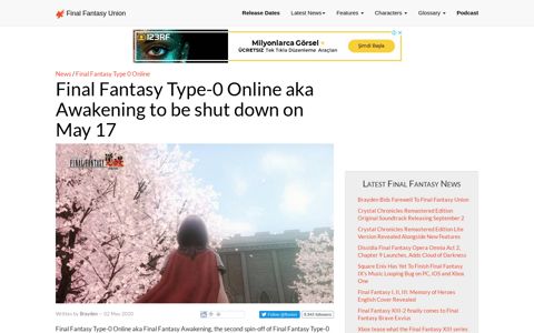 Final Fantasy Type-0 Online aka Awakening to be shut down ...