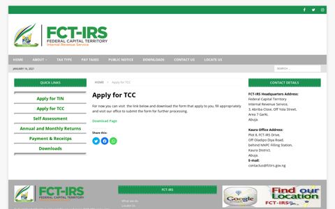 Apply for TCC – FCT-IRS