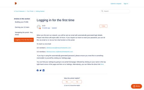 Logging in for the first time – In Touch Networks