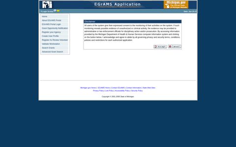 EGrAMS Portal : Login Screen