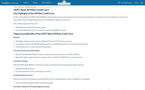 HDFC Bank All Miles Credit Card - Check Features & Apply ...