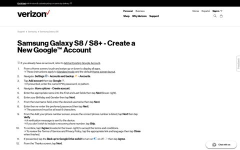 Samsung Galaxy S8 / S8+ - Create a New Google Account ...