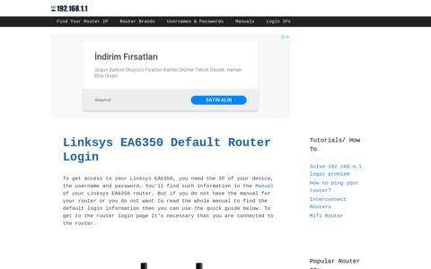 Linksys EA6350 Default Router Login - 192.168.1.1