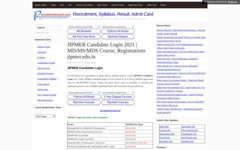 JIPMER Candidate Login 2021 | MD/MS/MDS Course ...