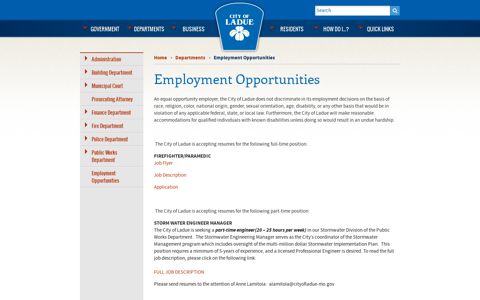 Employment Opportunities | City of Ladue