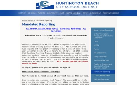 Mandated Reporting - Huntington Beach City School District