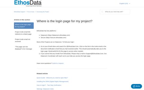 Where is the login page for my project? – EthosData Support