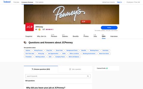 Questions and Answers about Working at JCPenney | Indeed ...