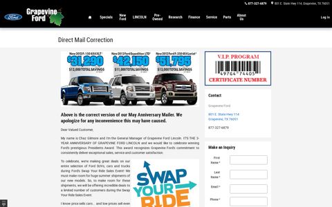 Direct Mail Correction | Grapevine Ford Ad Correction