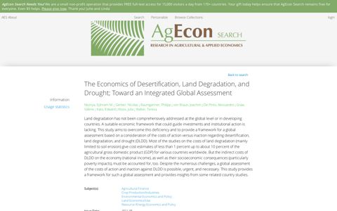The Economics of Desertification, Land Degradation, and ...