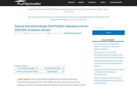 FUOTUOKE Admission List for 2020/2021 Session ...