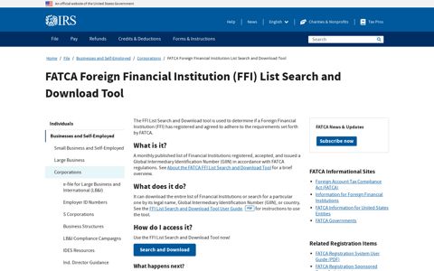 FATCA Foreign Financial Institution List Search and ...