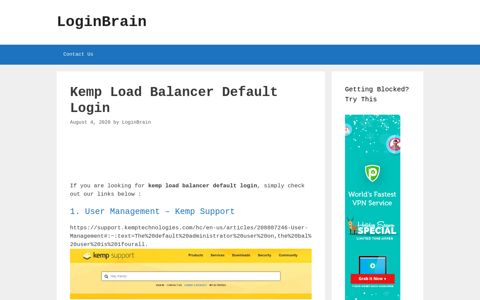 Kemp Load Balancer Default - User Management Â€“ Kemp ...