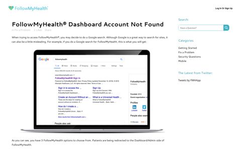FollowMyHealth® Dashboard Account Not Found