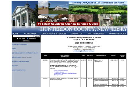 2020 bid schedule - Hunterdon County, NJ