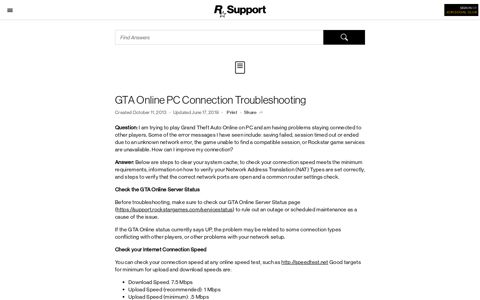 GTA Online PC Connection Troubleshooting - Rockstar Support