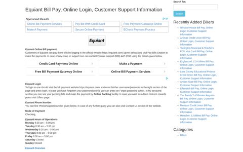 Equiant Bill Pay, Online Login, Customer Support Information