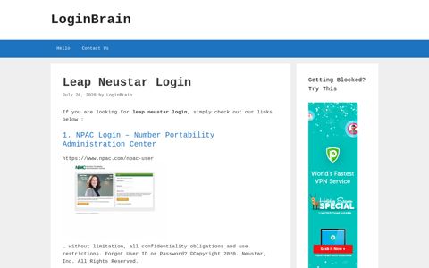 Leap Neustar - Npac Login - Number Portability ... - LoginBrain
