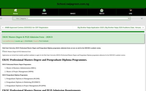 EKSU Masters Degree & PGD Admission Form – 2020/21 ...