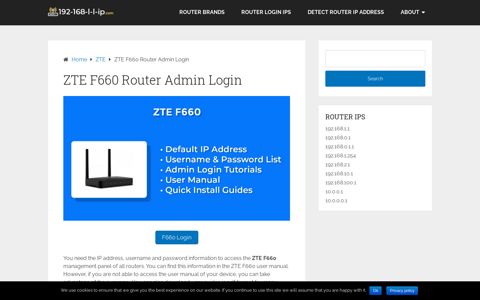 ZTE F660 Router Admin Login - 192.168.1.1
