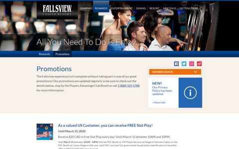 Player's Club - Special US Promo | Fallsview Casino Resort