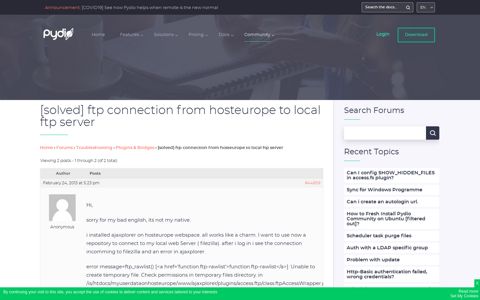 Topic: [solved] ftp connection from hosteurope to local ftp ...