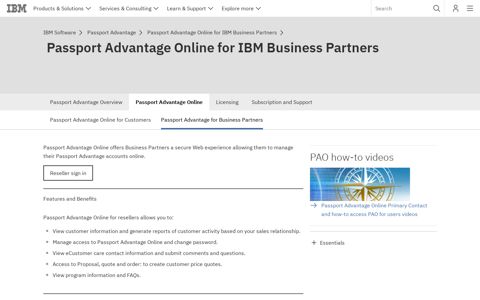 IBM Passport Advantage Online for Business Partners