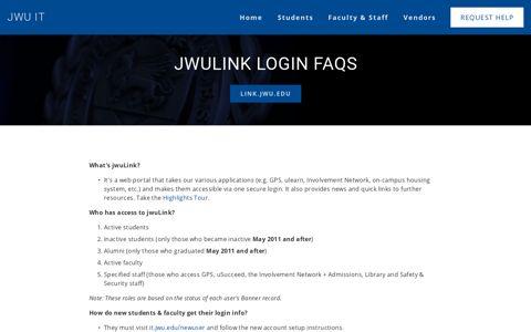 jwuLink Login FAQs — JWU IT