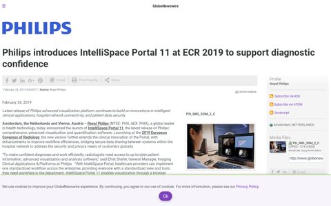 Philips introduces IntelliSpace Portal 11 at ECR 2019 to ...