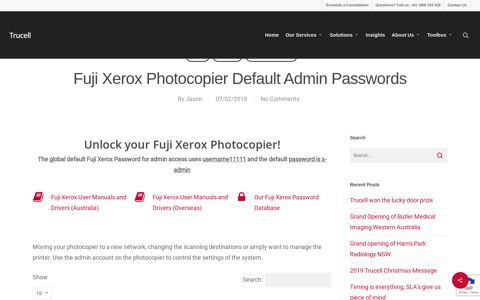 Fuji Xerox Photocopier Default Admin Passwords | Trucell