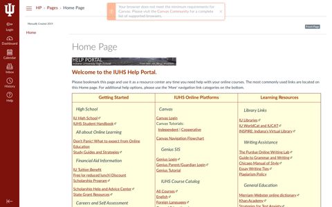 Home Page: Help Portal - IU Canvas
