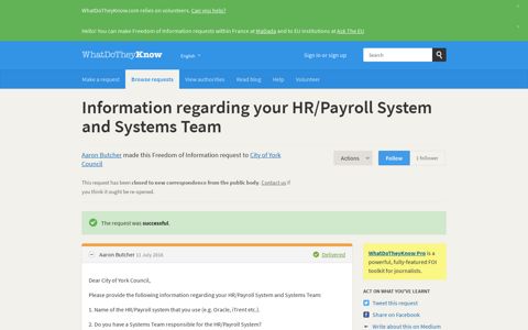 Information regarding your HR/Payroll System and Systems ...
