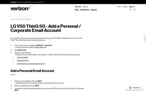 LG V50 ThinQ 5G - Add a Personal / Corporate Email Account ...