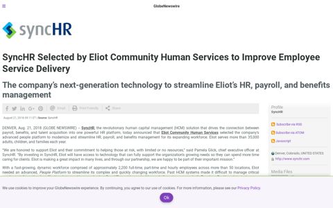 SyncHR Selected by Eliot Community Human Services to ...