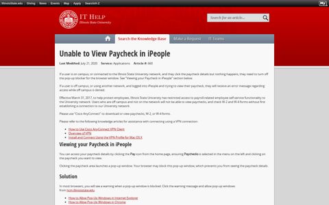 Unable to View Paycheck in iPeople | IT Help - Illinois State