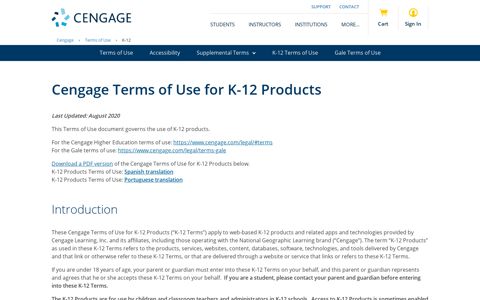 K-12 Terms of Use – Cengage