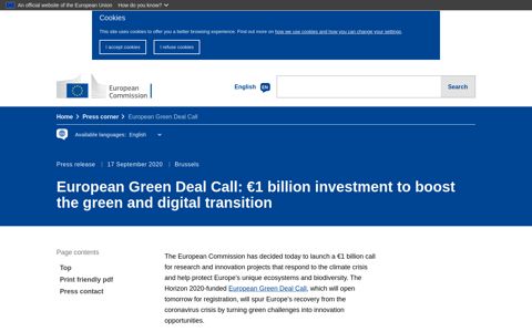 European Green Deal Call