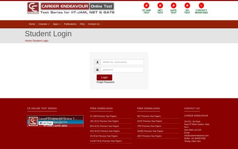 Student Login - Career Endeavour Online Test for IIT-JAM ...