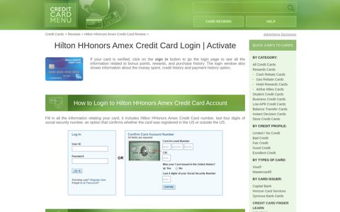 Hilton HHonors Amex Credit Card Login - Credit Card Menu