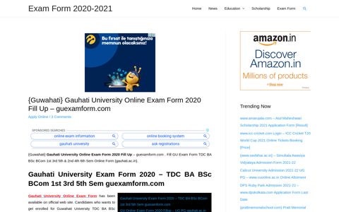 {Guwahati} Gauhati University Online Exam Form 2020 Fill Up ...