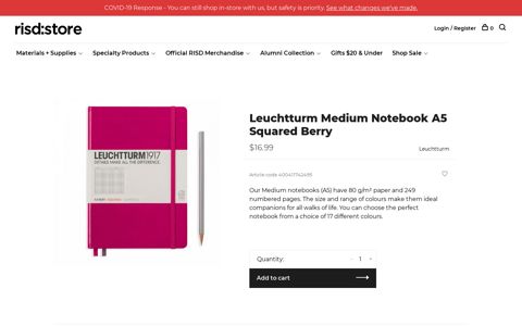 Leuchtturm Medium Notebook A5 Squared Berry - RISD Store