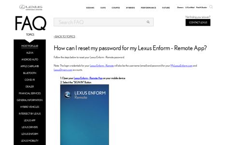 How can I reset my password for my Lexus Enform - Remote ...