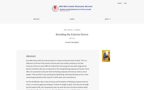 Breeding the Eclectus Parrot | AFA Watchbird - Open Access ...